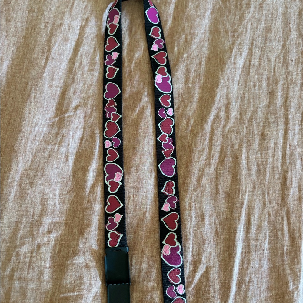Vans Black belt with Pink and Red Heart Pattern
